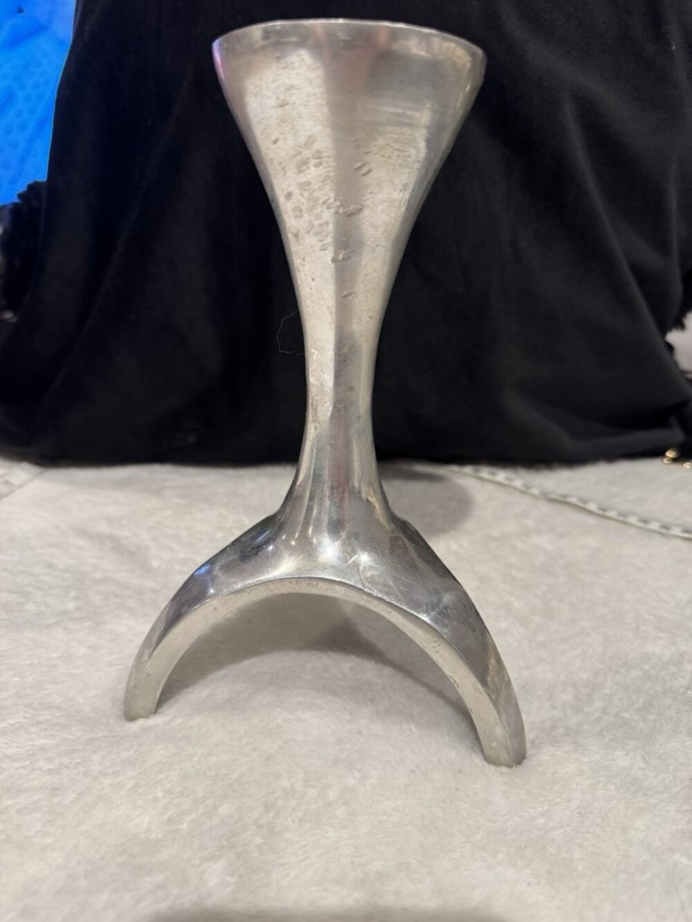 Vintage Silver Tone Three Legs Round Candle Holder 8"